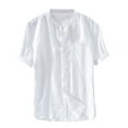 thumbnail image 1 of zfhfof Mens Linen Button Down Shirts Short Sleeve Summer Beach Casual Hippie Shirts Regular Fit Banded Collar Shirt Tops, 1 of 4