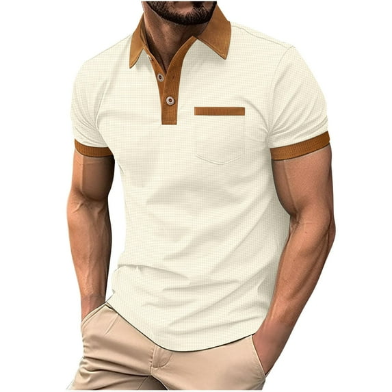 zfhfof Mens Polo Shirts Casual Short Sleeve Button Lapel Golf Fit Tee Shirts with Pocket Summer Fashion Waffle Knit Tops