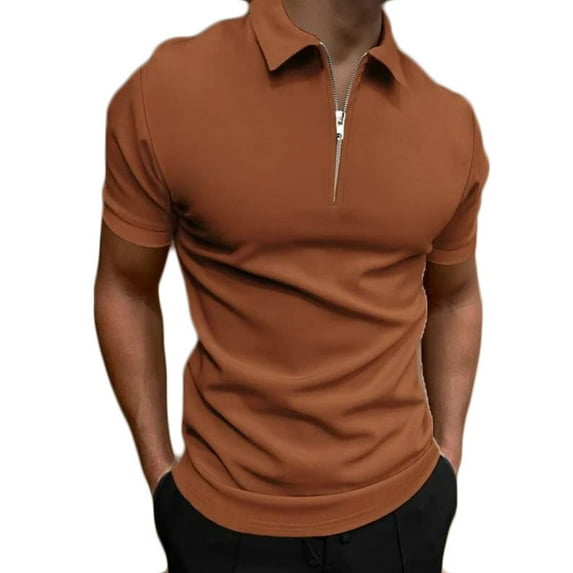 zfhfof Mens Polo Shirts Quarter Zip Shirts Casual Classic Lightweight Short Sleeve Golf Collared T Shirt