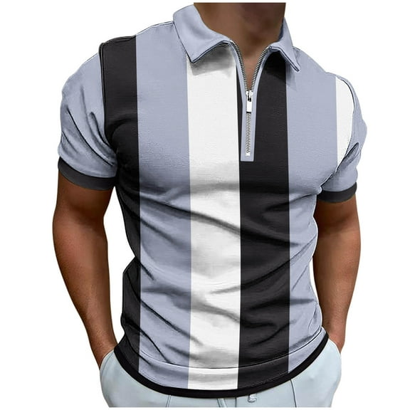 zfhfof Mens Polo Shirts Quarter Zip Shirts Casual Stripe Classic Lightweight Short Sleeve Golf T Shirt