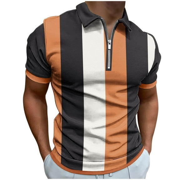 zfhfof Mens Polo Shirts Quarter Zip Shirts Casual Stripe Classic Lightweight Short Sleeve Golf T Shirt