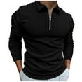 thumbnail image 1 of zfhfof Mens Polo Shirts Ribbed Quarter Zip Shirts Casual Stripe Classic Lightweight Long Sleeve Lapel Collared Golf T Shirt, 1 of 6