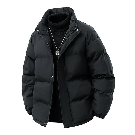 zfhfof Mens Puffer Jacket Thickened Winter Coats Warm Stand Collar Long Sleeve Zip Up Padded Jackets Ski Bubble Coat with Pockets
