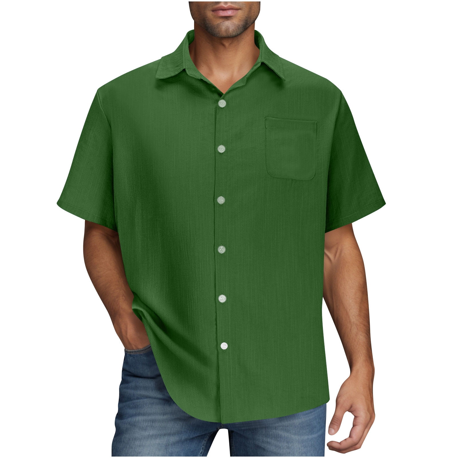 zfhfof Mens Short Sleeve Button Down Shirts Casual Summer Linen Beach ...
