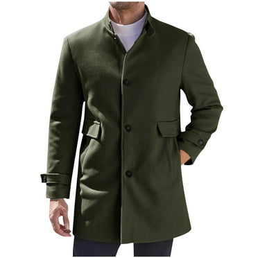 zfhfof Mens Single Breasted Trench Coat Winter Wool Blend Pea Coat Warm Stand Collar Work Business Jacket Outerwear