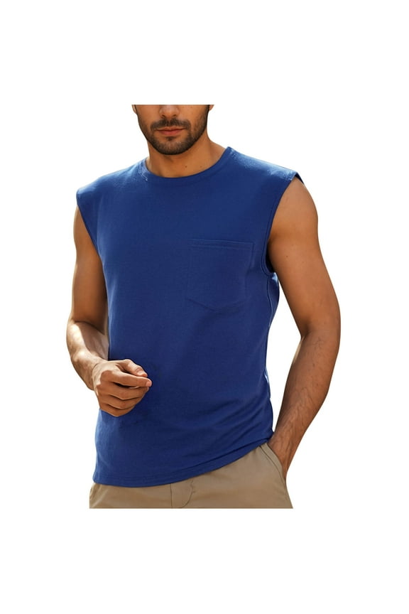 Mens Sleeveless Tank Tops Workout Cut Off Shirts Muscle Gym T Shirts with Pocket