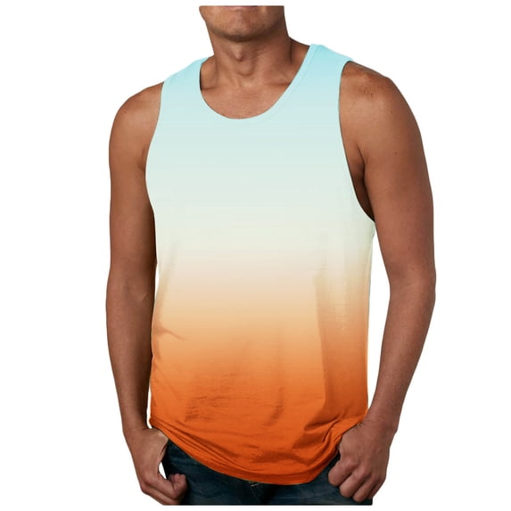 zfhfof Mens Sleeveless Tank Tops Workout Muscle Gym T Shirts Crew Neck Gradient Summer Beach Tee Tops