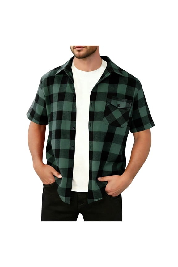 Mens Summer Short Sleeve Western Shirts Button Down Casual Classic Plaid Shirts Lightweight Work Shirts with Chest Pocket