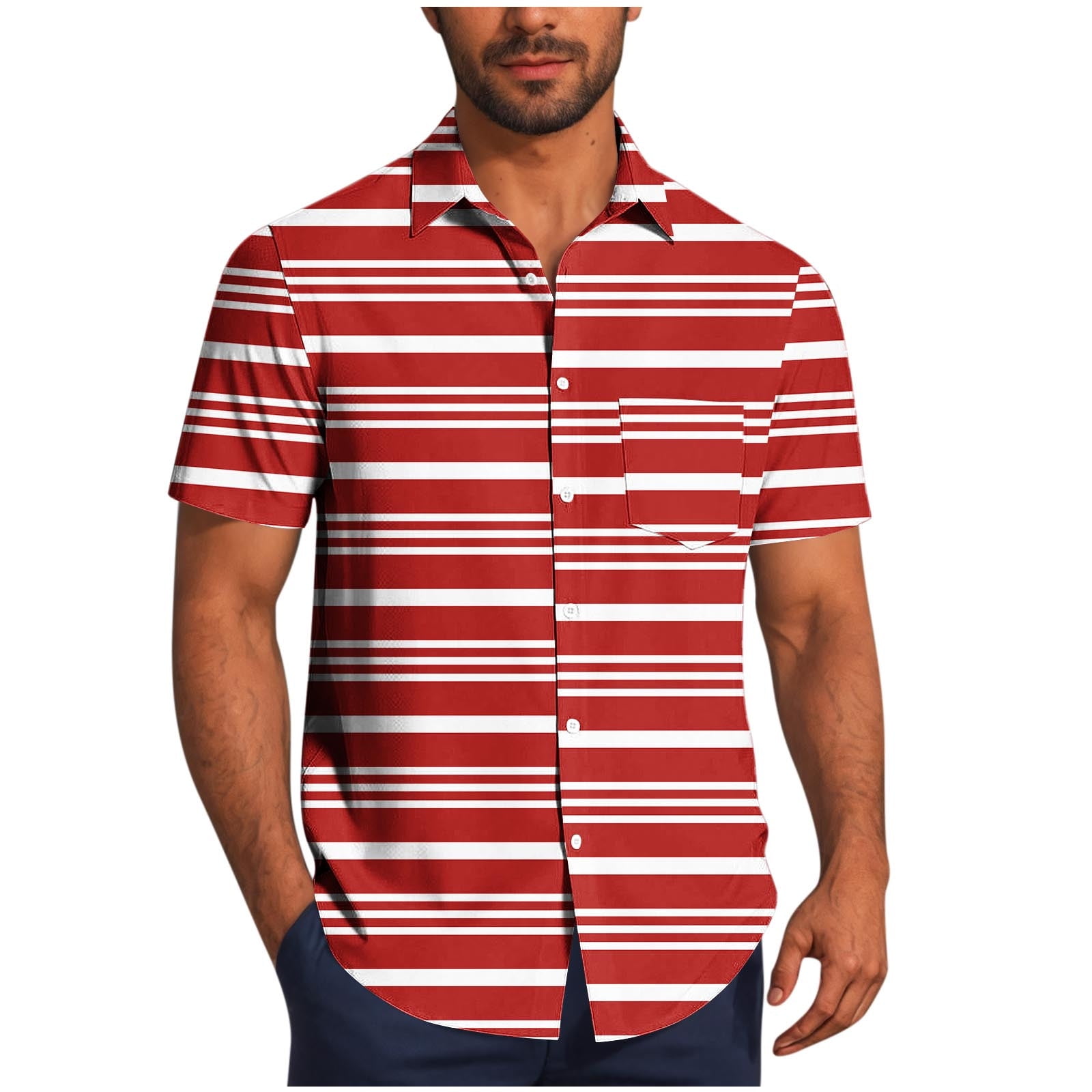 zfhfof Mens Summer Striped Shirts 4-Way Stretch Button Down Shirt Short ...