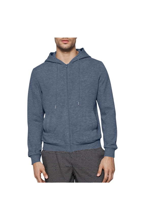 Mens Sweatshirt with Arm Zipper Pockets Jackets Full Zip Hoodie Solid Casual Long Sleeve Cotton Hooded Jacket Outwear