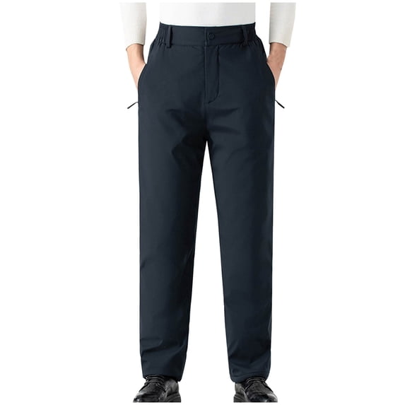 zfhfof Mens Thermal Hiking Pants Outdoor Snow Ski Fishing Fleece Lined Winter Warm Pants Elastic Waist Work Trousers with Zipper Pockets