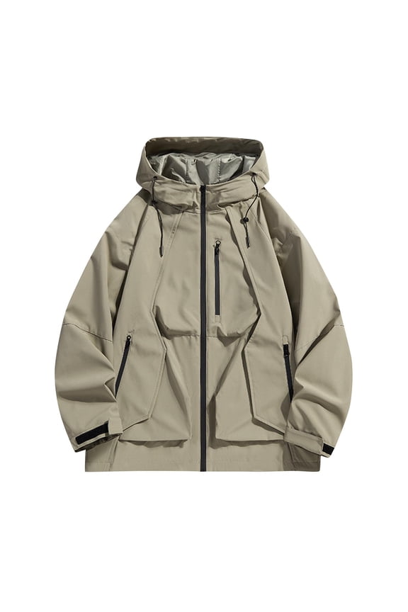 Mens Windproof Rain Jacket Outdoor Mountaineering Hiking Jackets for Men Full Zip Stand Collar Hooded Windbreaker Raincoat