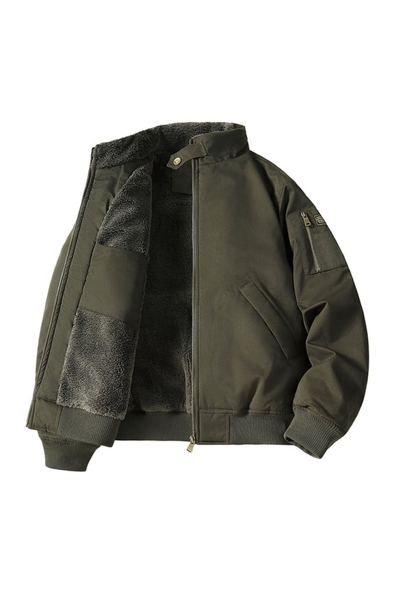 Mens Winter Jacket Casual Thicken Thermal Fleece Lined Sherpa Trucker Jackets Zip Up Lapel Work Cargo Coat Outerwear with Pockets