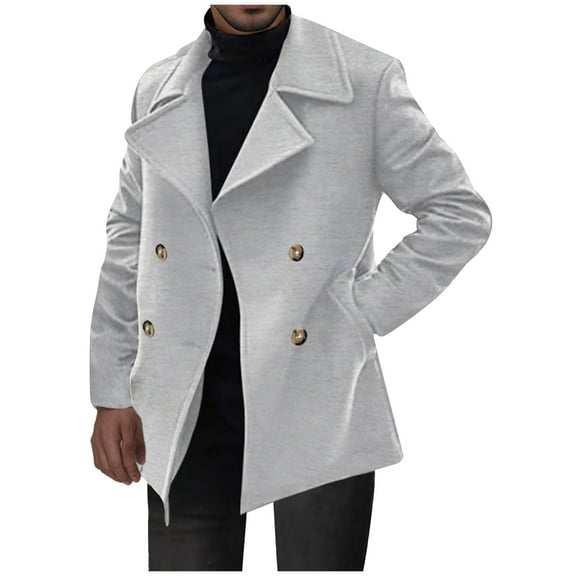 zfhfof Mens Wool Blend Coat Winter Trench Coats Notched Lapel Collar Single Breasted Overcoat Classic Peacoat with Pockets