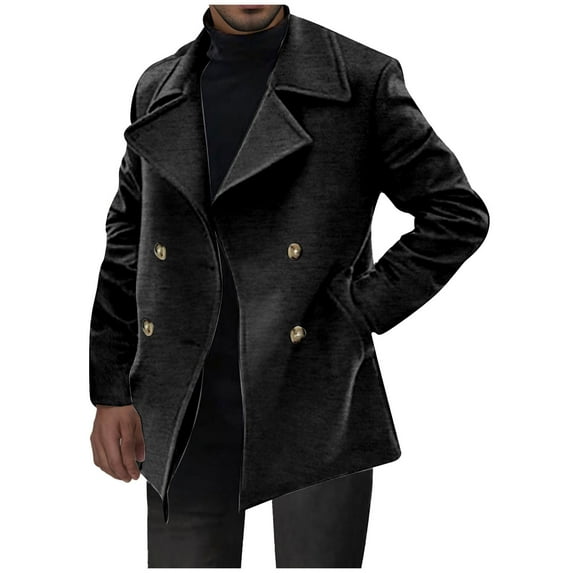 zfhfof Mens Wool Blend Coat Winter Trench Coats Notched Lapel Collar Single Breasted Overcoat Classic Peacoat with Pockets