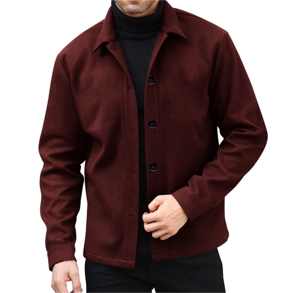 zfhfof Mens Wool Shacket Jackets Winter Long Sleeve Button Down Lapel Collar Peacoat Casual Business Warm Short Trench Coats