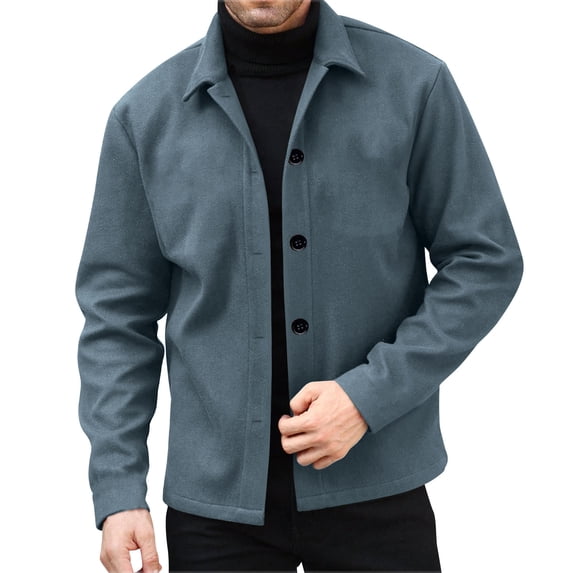 zfhfof Mens Wool Shacket Jackets Winter Long Sleeve Button Down Lapel Collar Peacoat Casual Business Warm Short Trench Coats