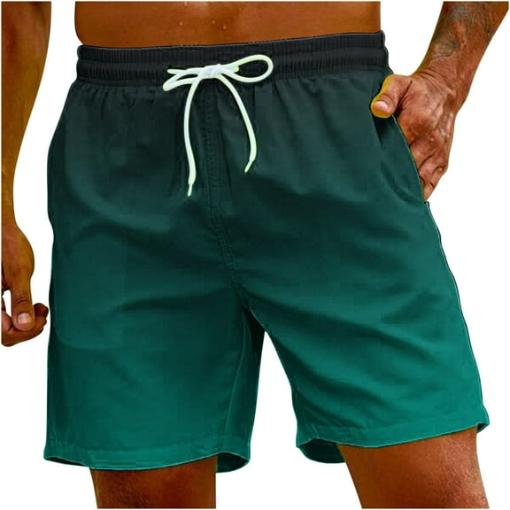 zfhfof Swim Trunks for Men Elastic Wiast Beach Hawaiian Shorts Quick Dry Drawstring Board Shorts Athletic Gradient Print Short Pants