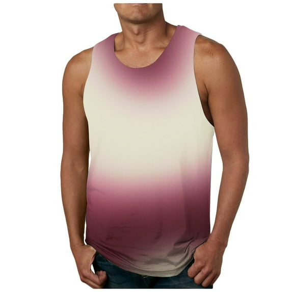 zfhfof Tank Tops for Men Summer Sleeveless Muscle T Shirts Fashion Gradient Color Casual Beach Basic Tops