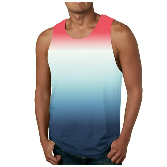 zfhfof Tank Tops for Men Summer Sleeveless Muscle T Shirts Fashion Gradient Color Casual Beach Basic Tops