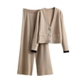 thumbnail image 1 of zfwon 2 Piece Outfits Women Knit Co Ord Sets Button Front V-Neck Long Sleeve Cardigans and Wide Leg Trousers Womens Winter Loungewear Set with Pockets Thermal Smart Casual Office Homewear, 1 of 9