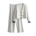thumbnail image 1 of zfwon 2 Piece Outfits Women Knit Co Ord Sets Button Front V-Neck Long Sleeve Cardigans and Wide Leg Trousers Womens Winter Loungewear Set with Pockets Thermal Smart Casual Office Homewear, 1 of 3