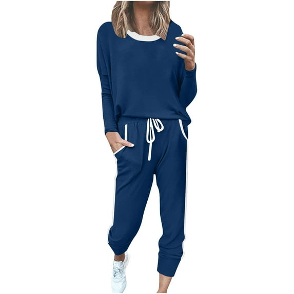 zfwon 2 Piece Sweatsuit Women Leopard Print/Solid Colour Long Sleeve Crewneck Tops & High Waist Joggings Pants with Pockets Matching Sets Loungewear Sets for Women Casual Sports Streetwear