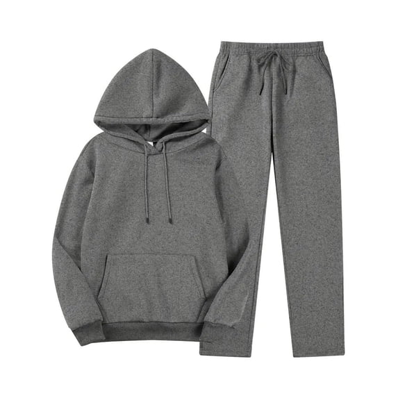 zfwon 2 Piece Tracksuits for Women Solid Color Sweatsuits Long Sleeve Hooded Sweatshirt & Straight Leg Trousers Elastic Waist Sweatpants Lounge Wear Matching Sets