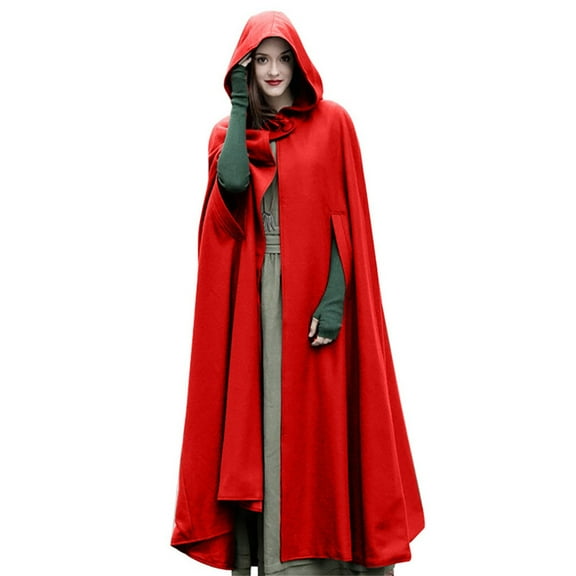 zfwon Cape Coat for Women Medieval Cloak Hooded Cape Poncho Open Front Cardigan Sweater Long Sleeve Knit Cloak Jacket Autumn Winter Warm Casual Boho Vintage Outerwear Coat Overcoat