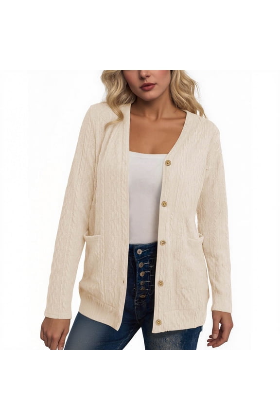 Cardigans for Women Jacquard Weave Button Front Cardigan Jacket Women's Long Sleeve Knit Shrugs Jackets Jumper with Pockets Lightweight Soft Smart Casual Office Coats