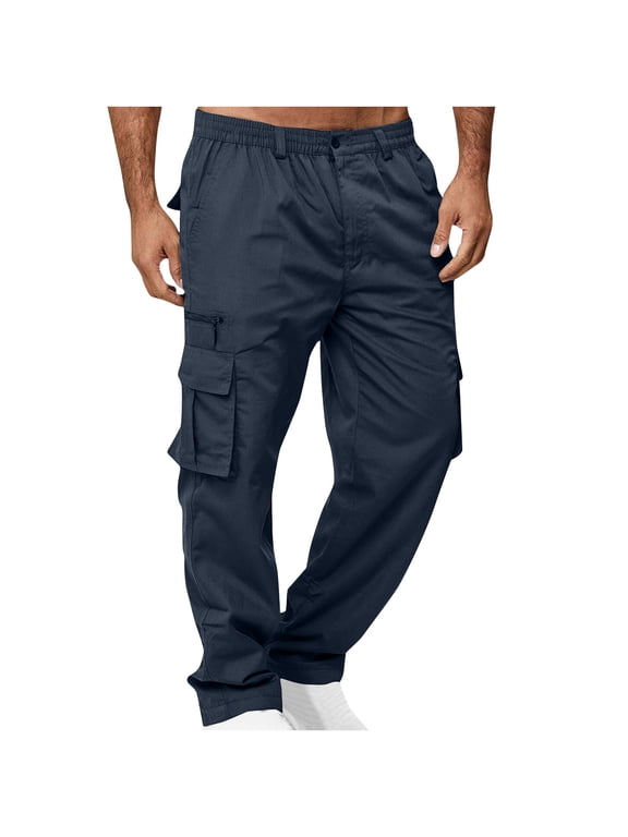 Cargo Pants for Men Smart Casual Trouers Lightweight Multi Pockets Outdoor Gym Hiking Jogging Sweatpants Fashion Plain Stretchy Waist Daily Wear Trousers Fall Winter