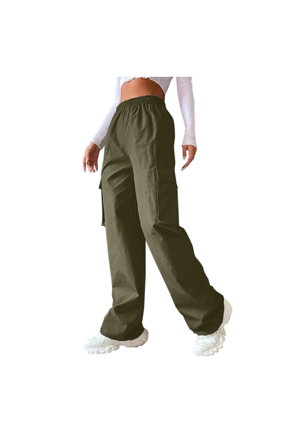 Cargo Pants for Women Baggy Parachute Pants for Girls Wide Leg Cargo Trousers Casual Pants Loose Fit Low Waisted Straight Leg Cargo Streetwear Jogger Y2K Trousers