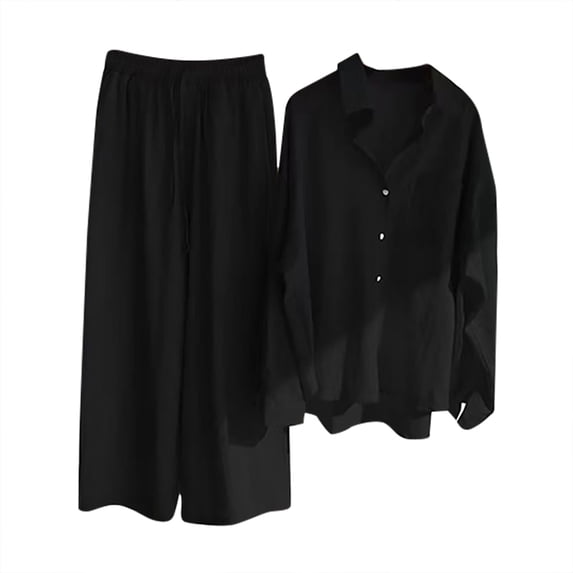 zfwon Co Ord Sets for Women 2 Piece Linen Blend Travel Outfit Button Down Shirt and Wide Leg Trousers Set Oversized Vintage Boho Chic Loose Fit Outfit Casual Spring Summer Fall