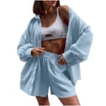 thumbnail image 1 of zfwon Co Ord Sets for Women 2 Piece Matching Set Solid Color Collared Button Down Shirts & Elasticated Waist Shorts with Pocket Casual Co Ord Outfits Summer Wear, 1 of 7