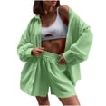 thumbnail image 1 of zfwon Co Ord Sets for Women 2 Piece Matching Set Solid Color Collared Button Down Shirts & Elasticated Waist Shorts with Pocket Casual Co Ord Outfits Summer Wear, 1 of 7