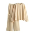 thumbnail image 1 of zfwon Co Ord Sets for Women Elegant 2 Piece Outfit Knitwear Long Sleeve Crew Neck Jumper and Wide Leg Trousers with Pocket Matching Set Thermal Winter Loungewear Cozy Ladies Sleepwear Homewear, 1 of 9