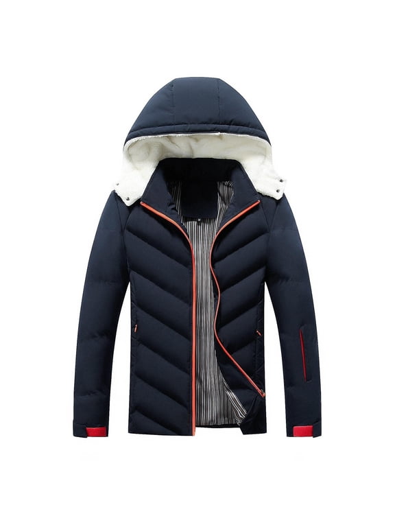 Coats for Men UK Plus Size Fall Wnter Down Jackets Thermal Full Zip Hoodies Fashion Solid Color Long Sleeve Overcoats Outdoor Warm Windbreaker Puffer Outerwear with Pockets