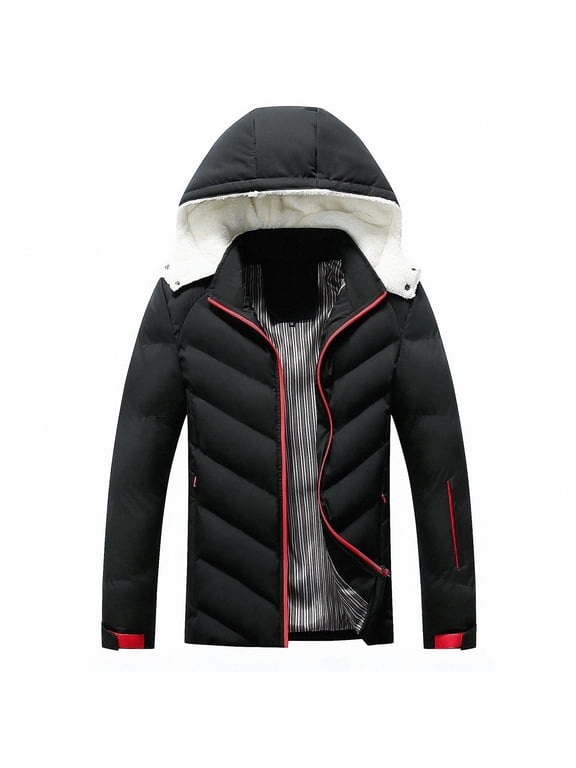 Coats for Men UK Plus Size Fall Wnter Down Jackets Thermal Full Zip Hoodies Fashion Solid Color Long Sleeve Overcoats Outdoor Warm Windbreaker Puffer Outerwear with Pockets