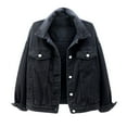 thumbnail image 1 of zfwon Denim Jackets for Women Spring Autumn Solid Color Denim Jacket Long Sleeve Cropped Jacket Casual Lapel Collar Open Front Cardigan Cover Up Coat Blouse Shirt Top, 1 of 4
