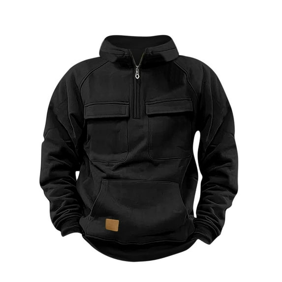 zfwon Hoodies for Men 1/4 Zip Sweatshirts Long Sleeve Plain Color Jumpers with Multi Pockets Outdoor Sportwear Workout Gym Hiking Pullover Autumn Winter