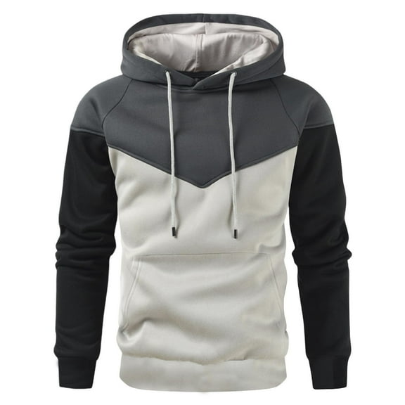 zfwon Hoodies for Men Color Block Long Sleeve Jumpers Fleece Pullover Casual Loose Warm Sweatshirts Fashion Daily Wear Pullover Fall Winter Drawstring Hooded Tops