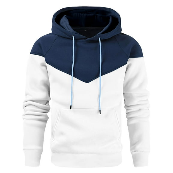 zfwon Hoodies for Men Color Block Long Sleeve Jumpers Fleece Pullover Casual Loose Warm Sweatshirts Fashion Daily Wear Pullover Fall Winter Drawstring Hooded Tops