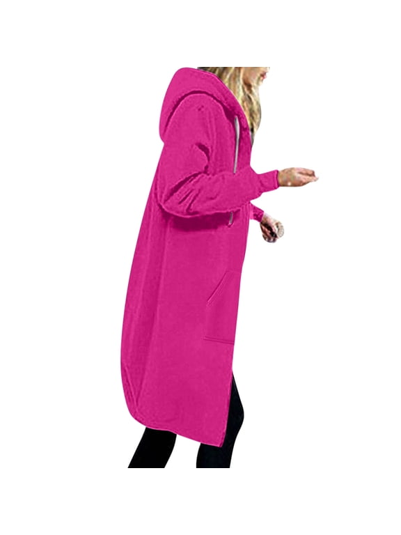 Hoodies for Women Long Casual Zip Up Sweatshirt Comfy Hooded Jackets Plus Size Fleece Lined Jackets Pullover Lightweight Tops with Pockets Loungewear Outerwear Autumn Winter