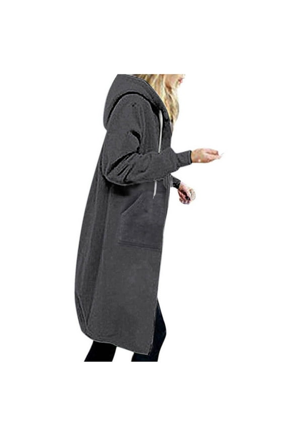 Hoodies for Women Long Casual Zip Up Sweatshirt Comfy Hooded Jackets Plus Size Fleece Lined Jackets Pullover Lightweight Tops with Pockets Loungewear Outerwear Autumn Winter