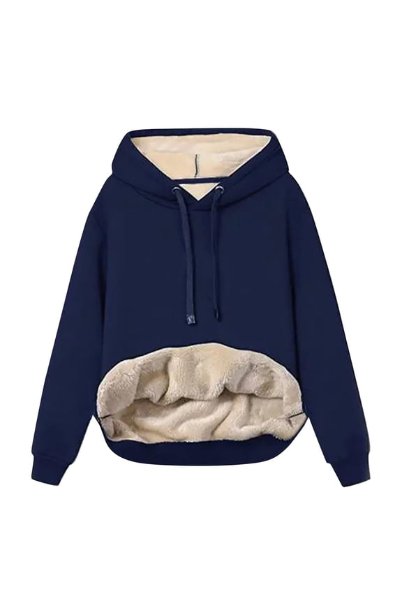 Hoodies Womens Casual Winter Warm Fleece Sherpa Lined Pullover Plain Hooded Sweatshirt Solid Colour Long Sleeve Drawstring Jumpers Tops Thermal Underwear with Kangaroo Pocket