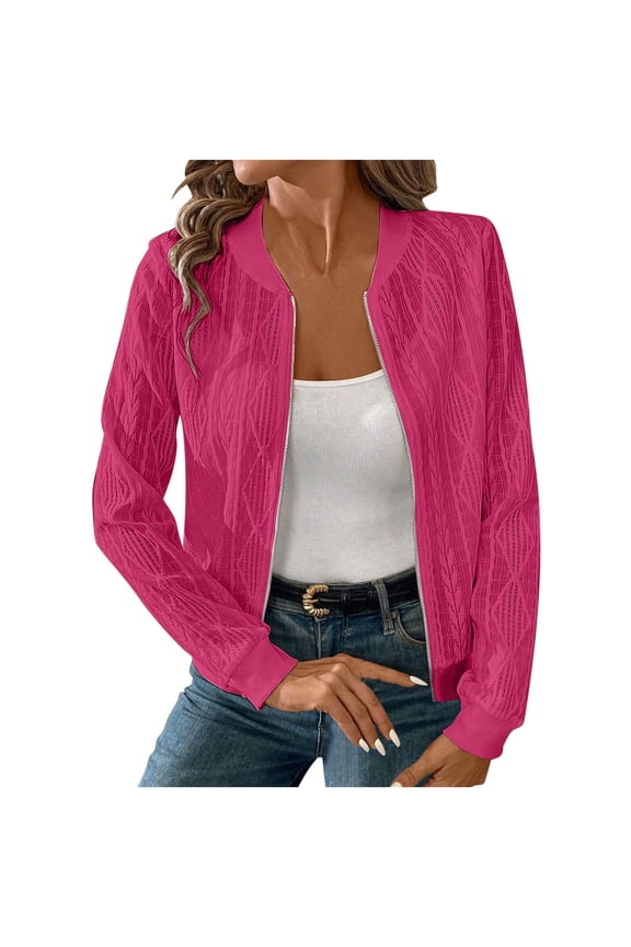 Jackets for Women Full Zipper Long Sleeve Sweatshirt Cropped Knit Shrugs Jumpers Slim Fit Lightweight Bomber Jacket Elegant Cardigans Coat for Dress Summer Evening Wedding