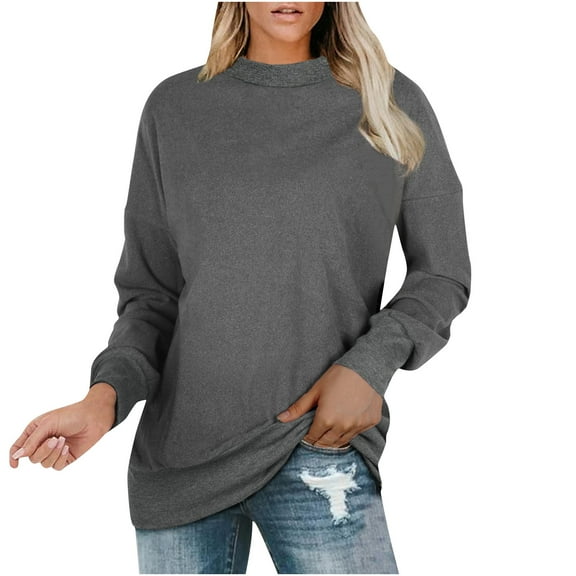 zfwon Jumpers for Women Long Sleeve Crew Neck Pullover Tops Solid Colour Thin Sweater Loose Casual Top for Layering Fall Winter Base Layer Thermal Sweatshirt Size S-3XL