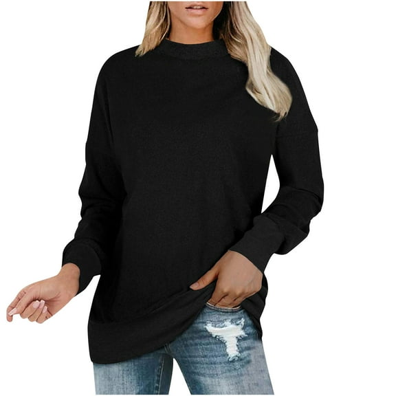 zfwon Jumpers for Women Long Sleeve Crew Neck Pullover Tops Solid Colour Thin Sweater Loose Casual Top for Layering Fall Winter Base Layer Thermal Sweatshirt Size S-3XL
