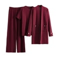 thumbnail image 1 of zfwon Knit Co Ord Sets for Women 3 Piece Loungewear Sets Long Cardigans and Short Sleeve Sweater Tops Match Wide Leg Pants Solid Color Business Casual Trouser Suits with Pocket, 1 of 3