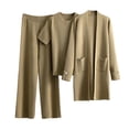 thumbnail image 1 of zfwon Knit Co Ord Sets for Women 3 Piece Loungewear Sets Long Cardigans and Short Sleeve Sweater Tops Match Wide Leg Pants Solid Color Business Casual Trouser Suits with Pocket, 1 of 3